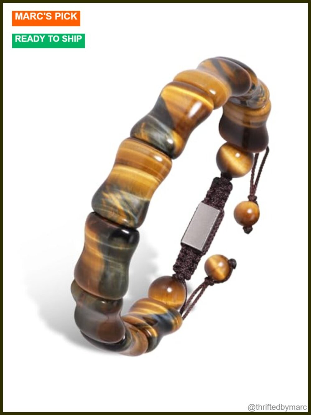 Tiger Eye Stone Mens Bracelet Adjustable Natural Beads